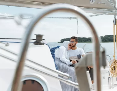 couple having romantic time on a yacht on the sea